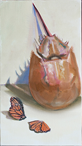 Image of Keith Crowley's painting, Horseshoe Crab and Monarch Remains.